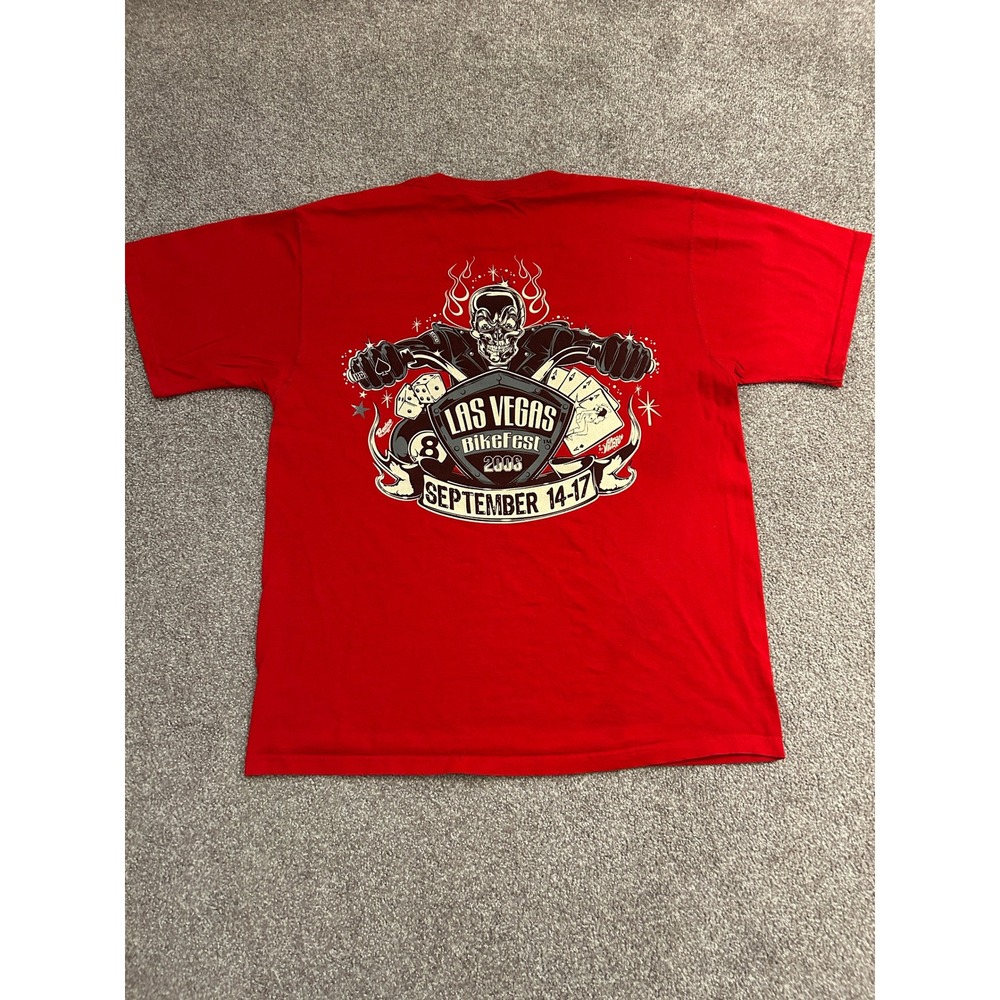 Fruit of the Loom Las Vegas BikeFest 2006 T-Shirt Mens Large Red Excellent Skull